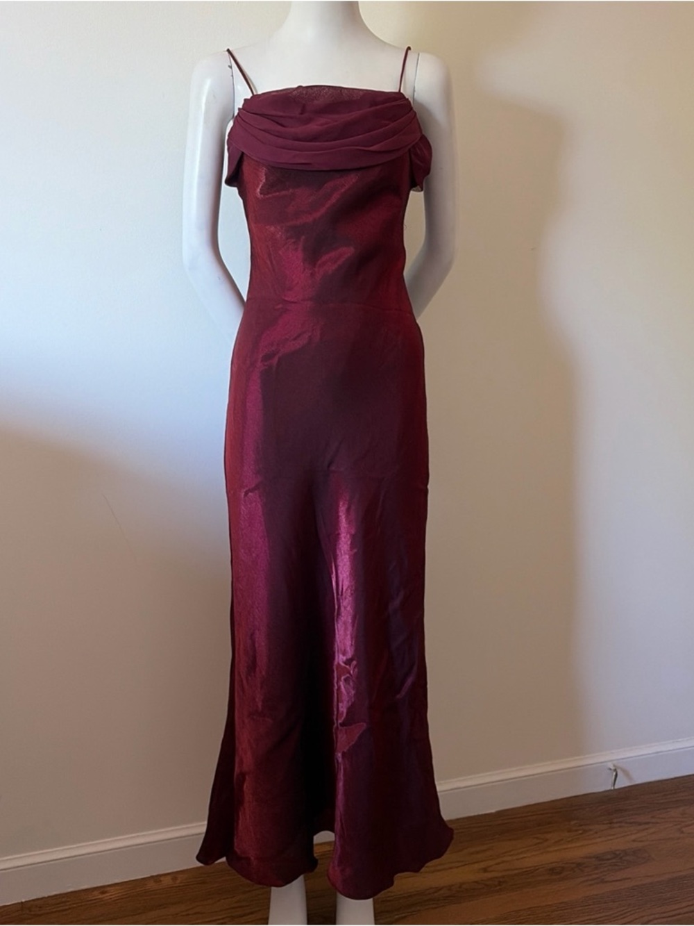 VTG Dollar USA 90s Burgundy Liquid Satin Gown Iridescent Whimsygoth Prom Dress